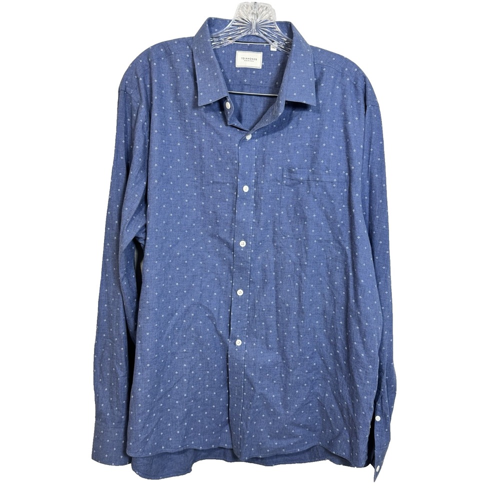 7 Diamonds Mens Madison Blues Cotton Long Sleeve Button Down Shirt Size 2XL